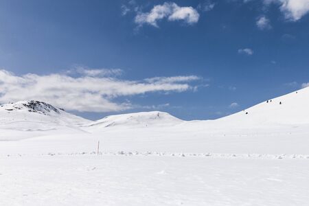 Landscape of snow covered mountainsの写真素材