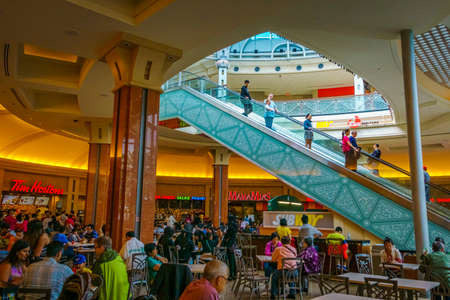 Food court filled with diners at Fallsview mall, Niagara, Canadaのeditorial素材