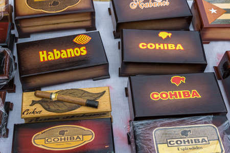Display of cuban cigars for sale in Cubaのeditorial素材