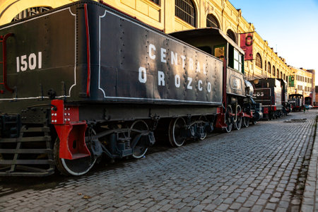 Vintage steam engine locomotive in front of San Jose artisan market, Havana, Cubaのeditorial素材