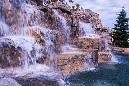 Artificial waterfall at Casinorama in Ontario, Canadaの写真素材
