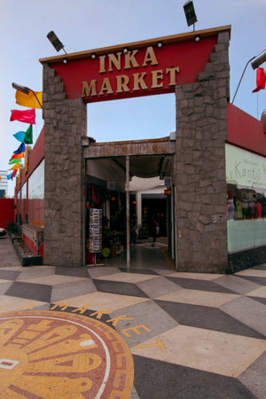 Main gate of Inka Market in Miraflores, Lima, capital city of Peruの写真素材