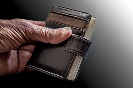 Slim Leather Wallet held in Handの写真素材