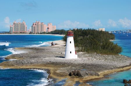 The view of Paradise Island cape and a lighthouse in front of it (The Bahamas).の写真素材