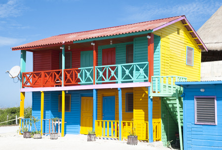The colorfully painted house in Mexican resort town Mahahual の写真素材