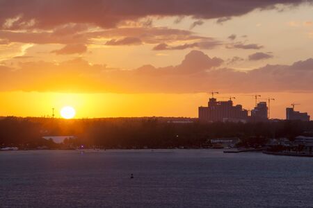 The sunset view with new resort buildings in Nassau, the capital of The Bahamas の写真素材