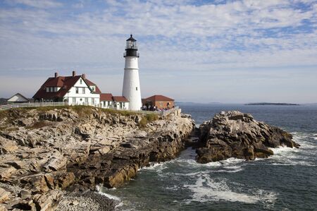 Historic Portland Head Light built in 1791 is one of the oldest lighthouses in the United States that still in operation (Maine).のeditorial素材