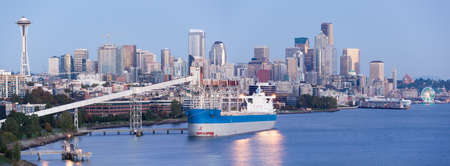 The panoramic view of Seattle downtown after at dusk (Washington).の写真素材