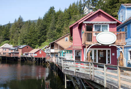 The historic Creek Street in Ketchikan town (Alaska).の写真素材