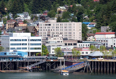 The tender boat brings more tourists to Juneau, the capital of Alaska.の写真素材