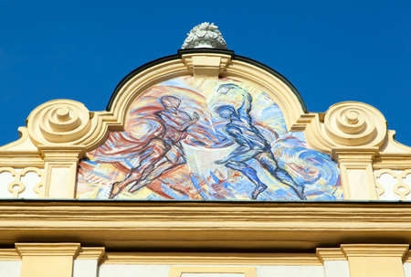 The modern looking exterior showing fire and water in Melk Abbey, the historic Benedictine monastery in Austria.の写真素材