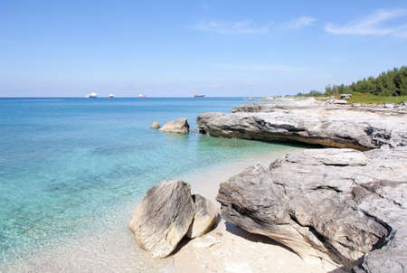 The eroded rocky beach on Grand Bahama Island.の写真素材