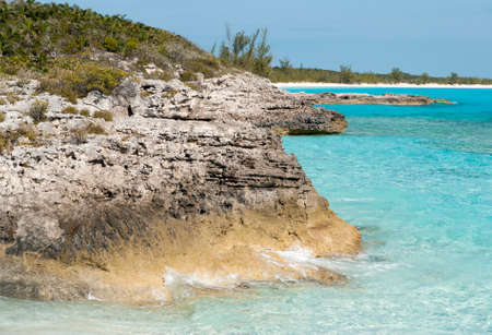 Rocky part of Half Moon Cay uninhabited island coastline (Bahamas).の写真素材