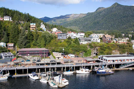 The view of Ketchikan town with Deer Mountain in a background (Alaska).の写真素材