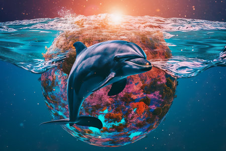 Dolphin swimming in the ocean. 3D rendering.の素材