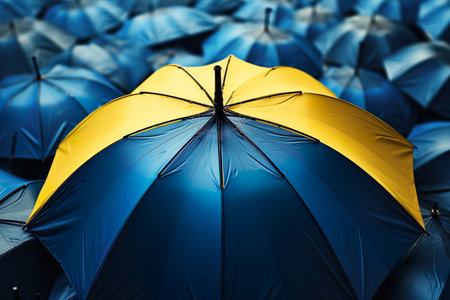 Ukraine. Safe sky. Help cover the sky. Umbrellas cover the sky of Ukraine and the worldの写真素材
