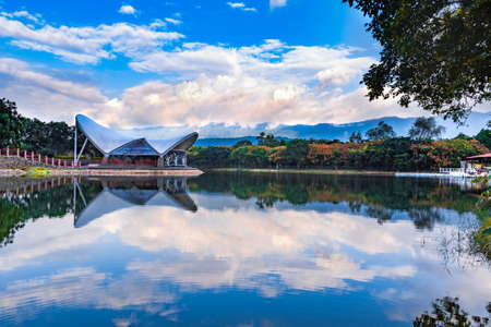 Landscape view of Huay Tueng Tao lake in Chiang Mai, Thailand.の写真素材