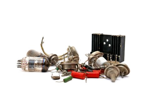 Old radio components on white background                          の写真素材