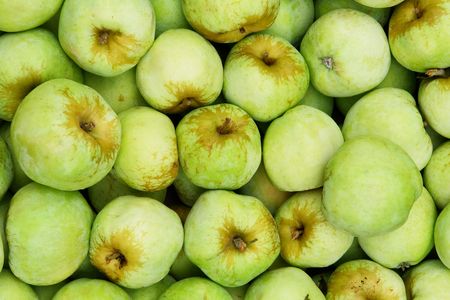 Bunch of organic fresh apples on a market                               の写真素材