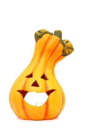 Yellow Halloween pumpkin isolated on white background の写真素材