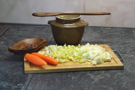 Fresh vegetarian food on a cutting board                               の写真素材