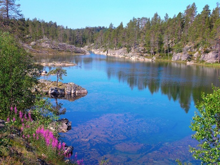 Beautiful blue lake in the Norwegian mountains の写真素材