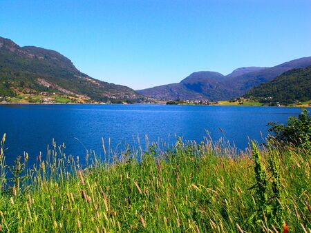 Beautiful blue lake in the Norwegian mountains