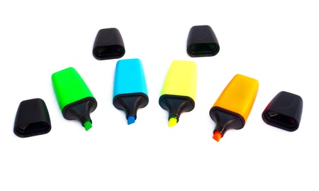 Colored markers isolated on a white backgroundの写真素材