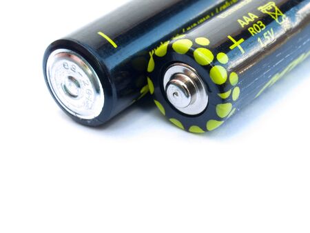 Two AAA batteries  isolated on a white backgroundの写真素材