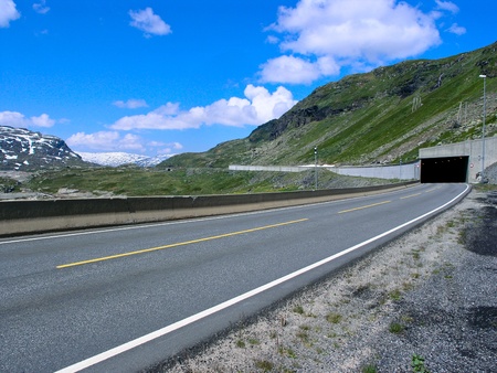 Scenic road and beautiful mountains in Norwayの写真素材