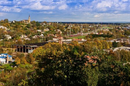 Vilnius old town cityscape in the golden autumn, Lithuaniaの写真素材