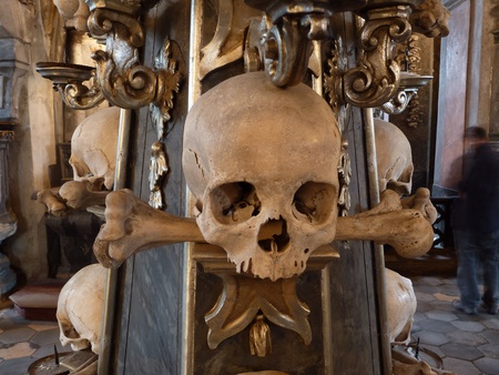 Human skull and bones  in the bone chapel in Kutna Hora, Czech Republic                                   のeditorial素材