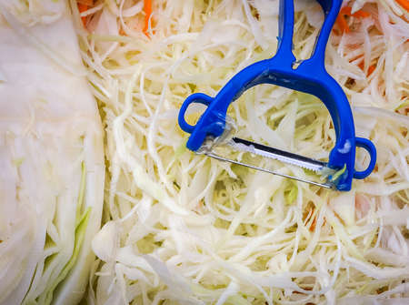 Shredding white cabbage shredder blueの写真素材