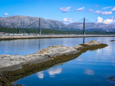 Cars go on the road and bridges in Norway