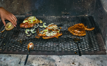 Cooking on the grill in the car Parkの写真素材