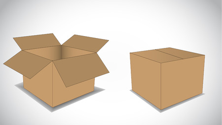 Two cardboard empty boxes one open and the other closed illustration conceptのイラスト素材