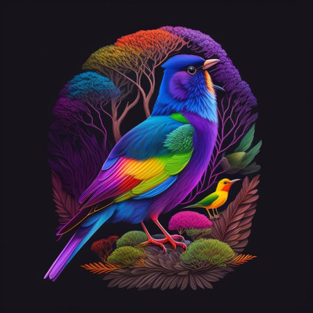 Illustration of a beautiful colorful bird in the forest. Vector illustration.の素材