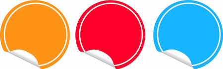 Round sticker label set. Orange, blue and red vector illustration.のイラスト素材