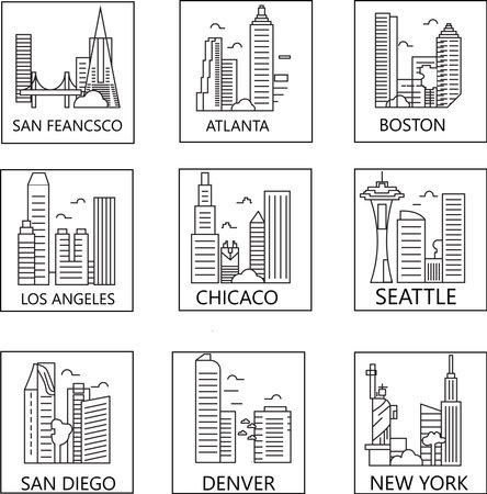 Set of Skyscrapers Line Icons. Modern City Skyscraper. Vector illustrationのイラスト素材