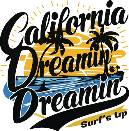 California beach, typography design, t-shirt graphics, vector illustrationのイラスト素材