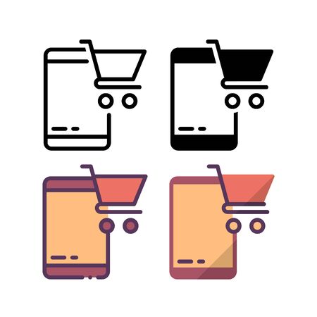 Online shopping icon. With outline, glyph, filled outline and flat style.のイラスト素材
