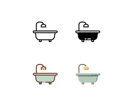 Bathtub icon. With outline, glyph, filled outline, and flat styleのイラスト素材