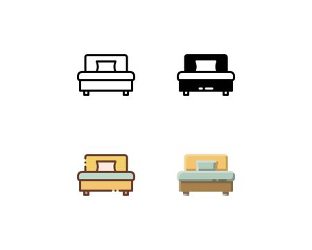 Bed icon. With outline, glyph, filled outline, and flat styleのイラスト素材