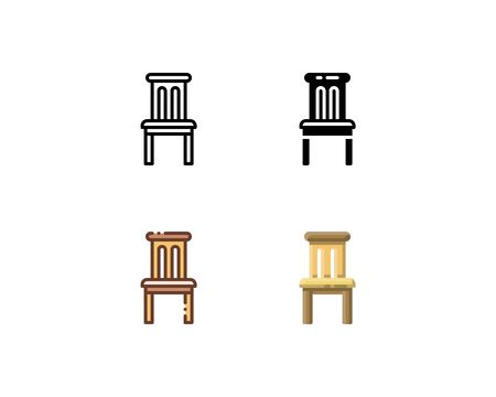 Chair icon. With outline, glyph, filled outline, and flat styleのイラスト素材