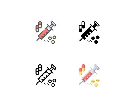 Vaccine icon. With outline, glyph, filled outline, and flat styleのイラスト素材