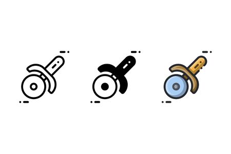 Pizza cutter icon. With outline, glyph, and filled outline styleのイラスト素材