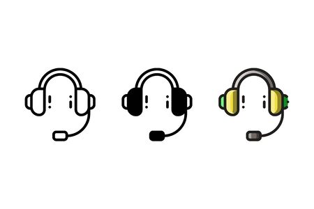Headphones icon. With outline, glyph, and filled outline styleのイラスト素材
