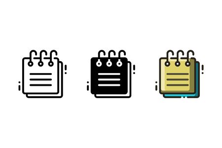 Notepad icon. With outline, glyph, and filled outline styleのイラスト素材