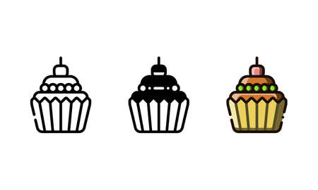 Cupcake icon. With outline, glyph, and filled outline styleのイラスト素材