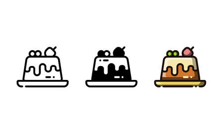 Pudding cake icon. With outline, glyph, and filled outline styleのイラスト素材